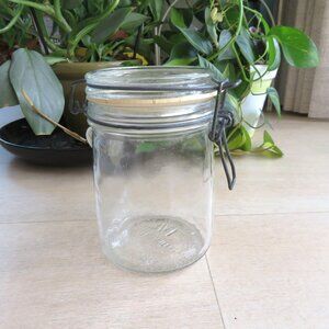 Hermetic Clear Glass Canister Jar 3/4L With Rubber Seal & Wire Hinged Lid Italy
